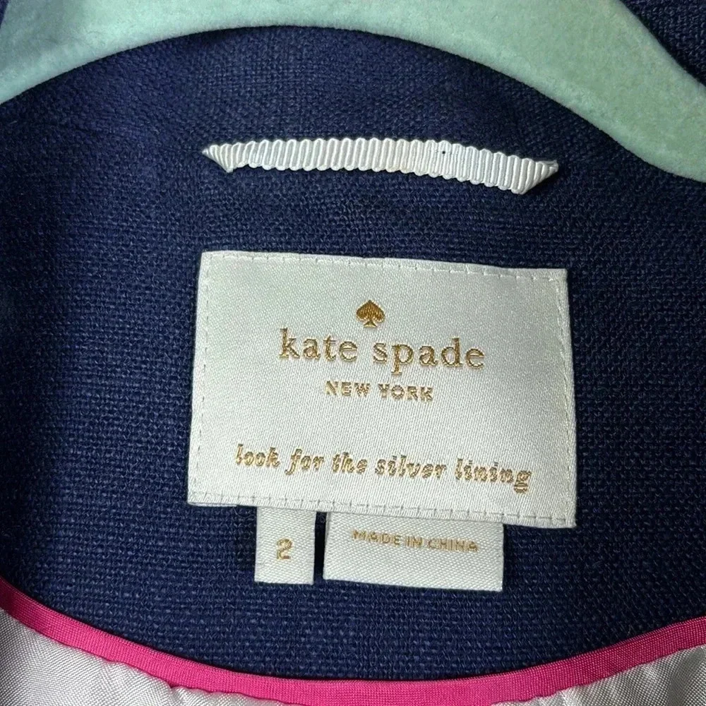 Kate Spade Cropped Two Button & Pocket Blazer Jacket French Navy Blue Sz 2